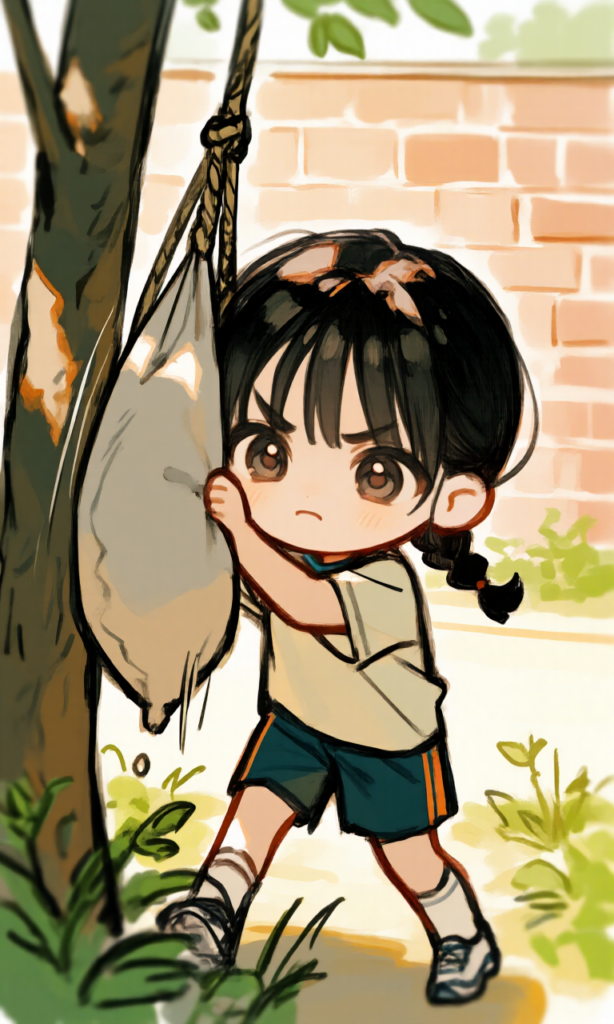 サンドバッグたたく女の子