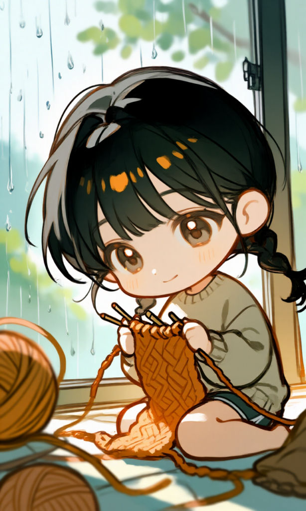 編み物している女の子