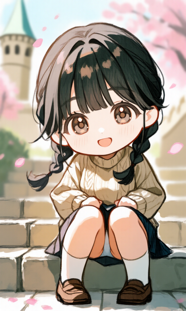 階段に座る女の子