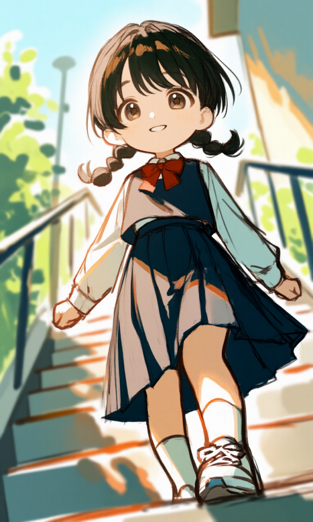 階段を下りてくる女の子