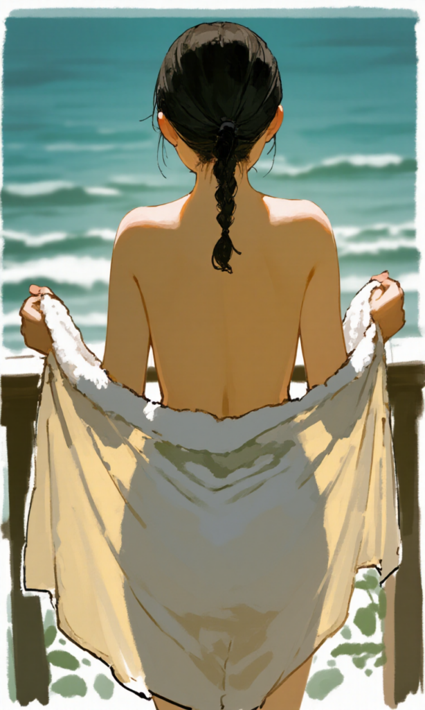 バスタオルの前を開けている女の子