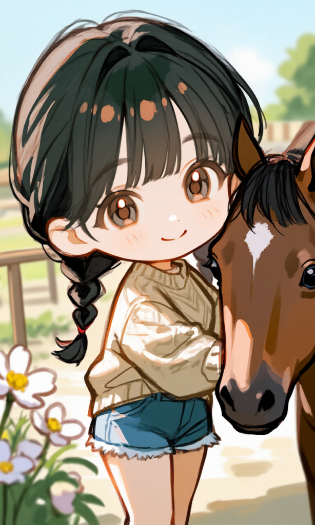 馬と触れ合う女の子