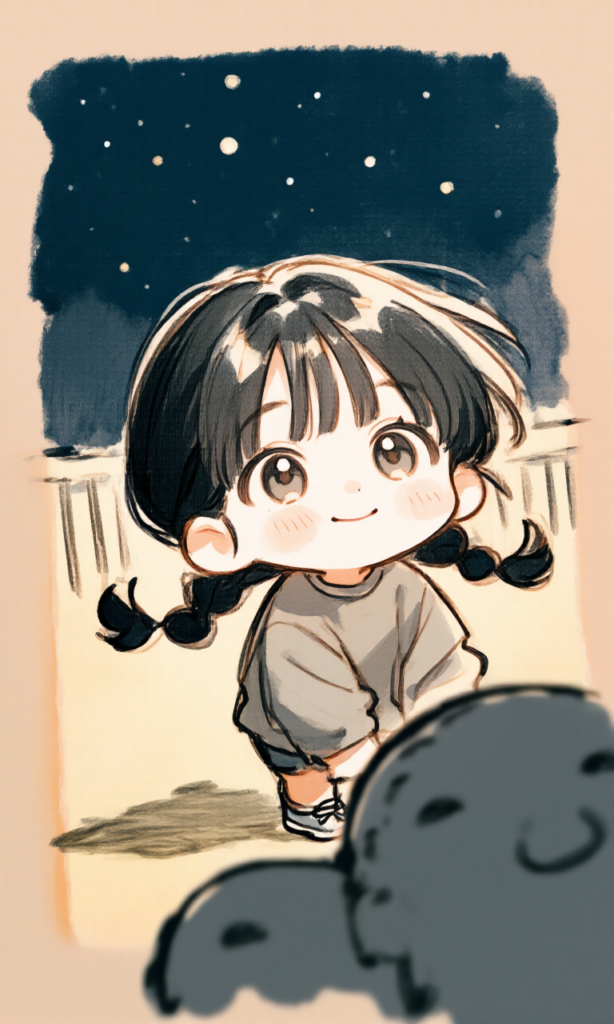 夜空を見上げる女の子