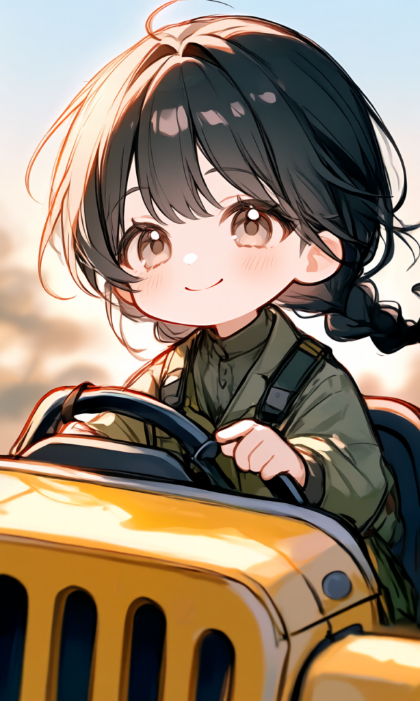 四輪駆動車を運転する女の子