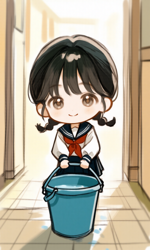 水の入ったバケツと女の子