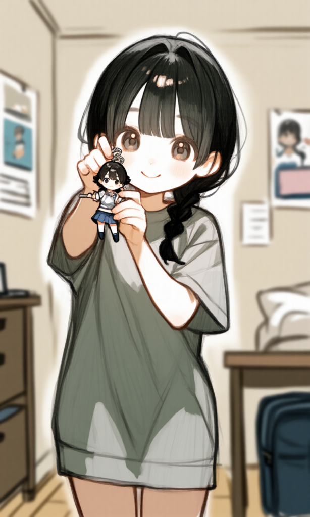 キーホルダーを持つ女の子