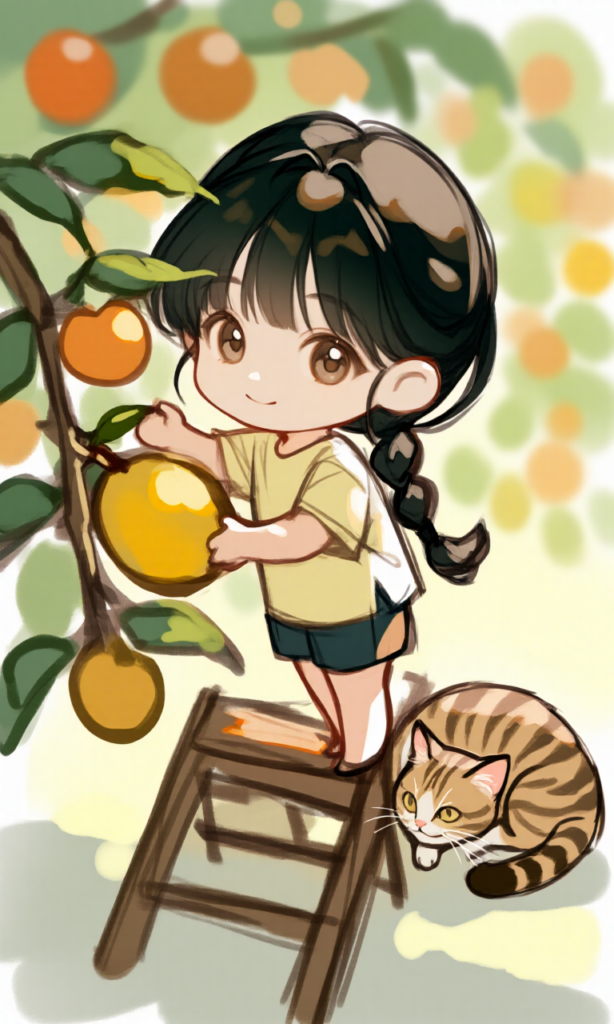 梅を収穫している女の子