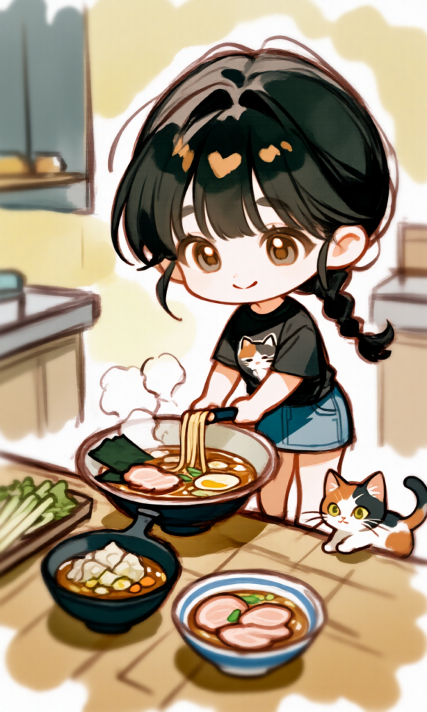 ラーメンを作っている少女