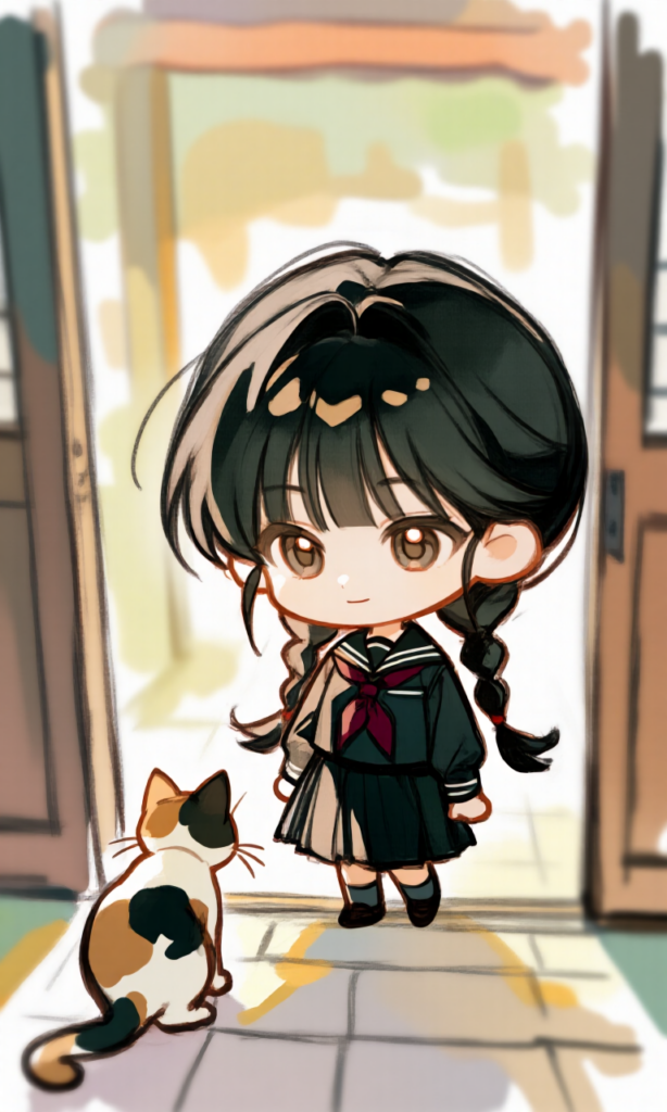 女の子と猫