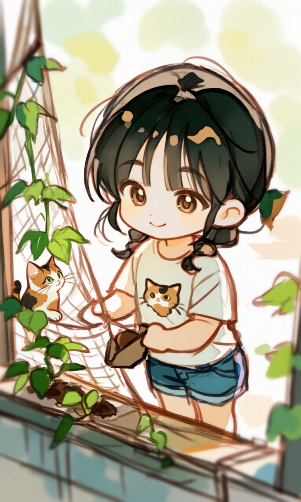 ゴーヤを植える女の子