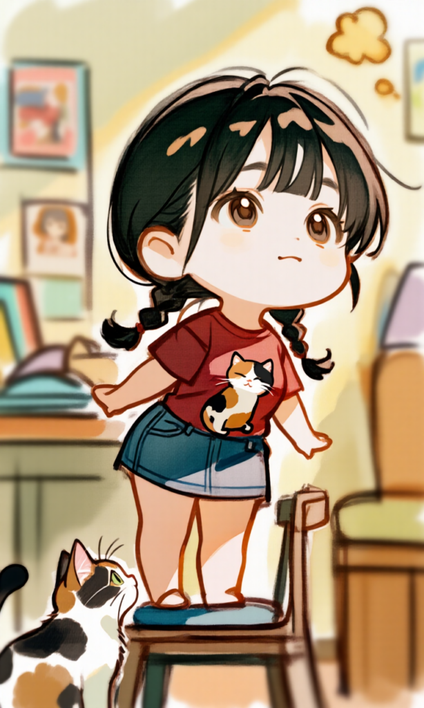 椅子に乗って何かを探す女の子