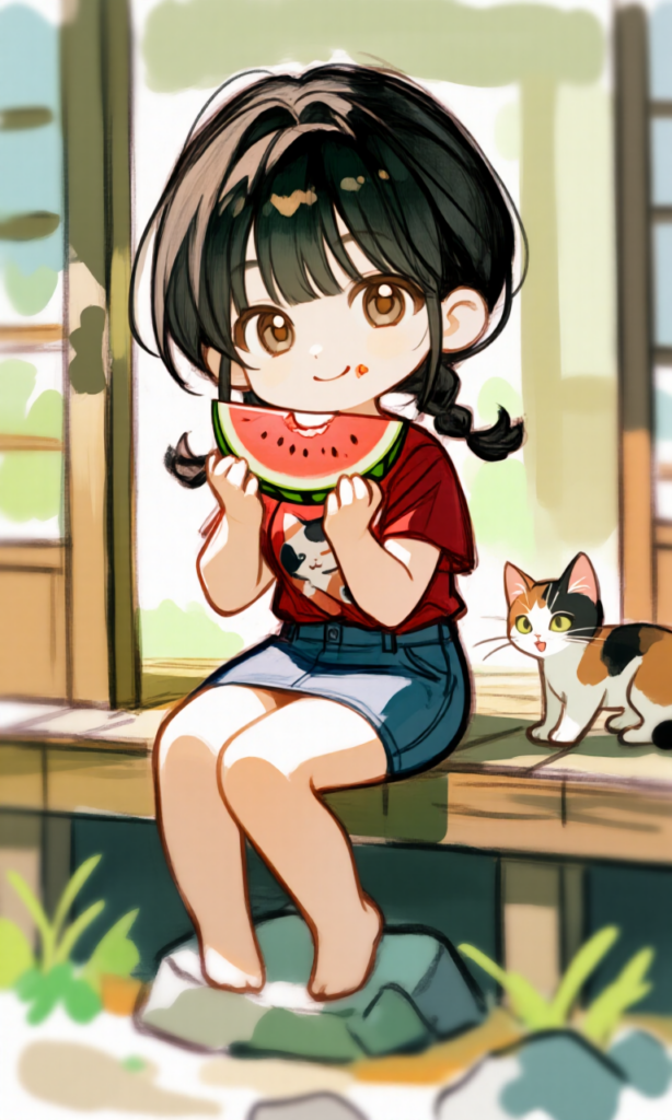 スイカを食べる女の子