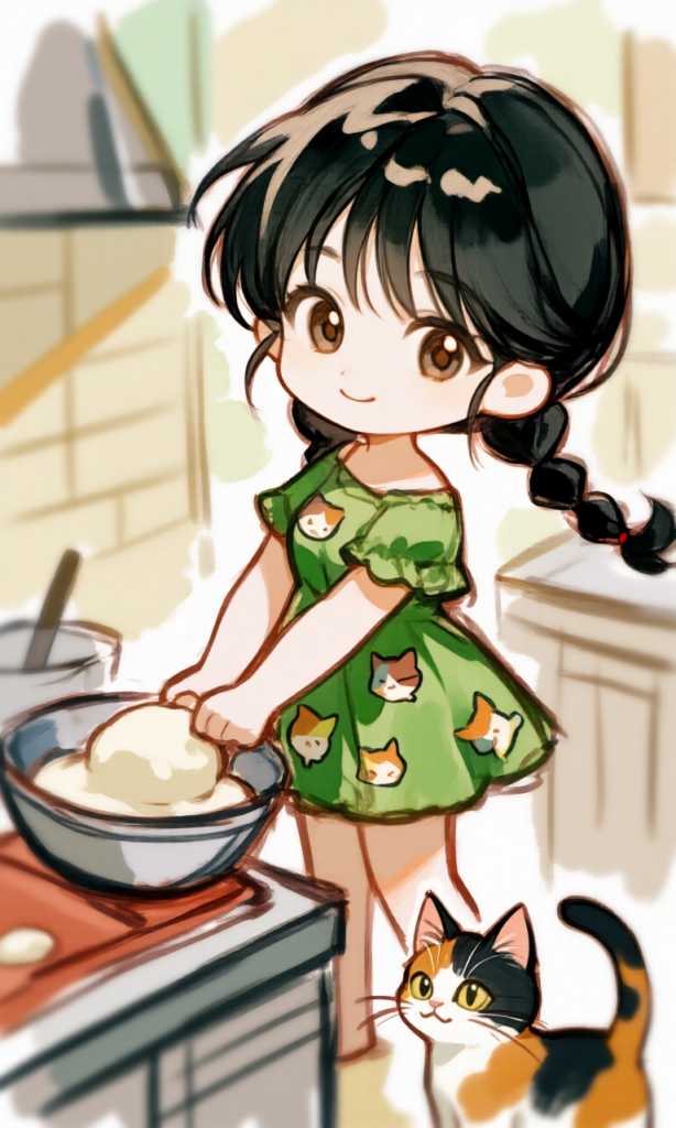 小麦粉をこねている女の子