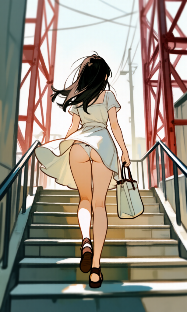 風にあおられるスカート