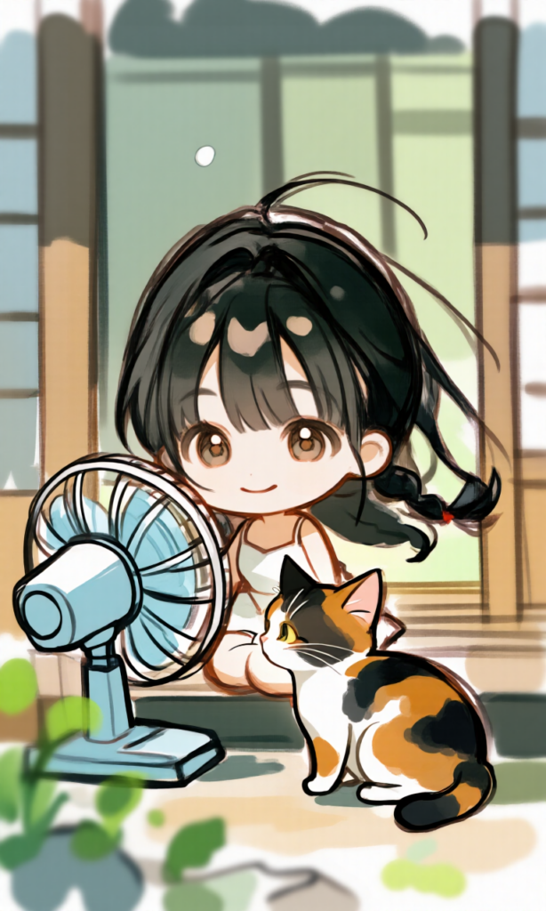 扇風機にあたる女の子