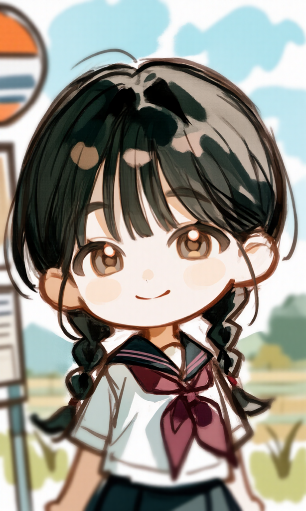 バス停で